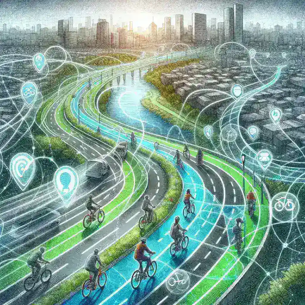 "Porto Alegre ciclovia com ciclistas usando aplicativos de mobilidade, destacando a expansão da rede de ciclovias na cidade para promover transporte sustentável e acessibilidade."